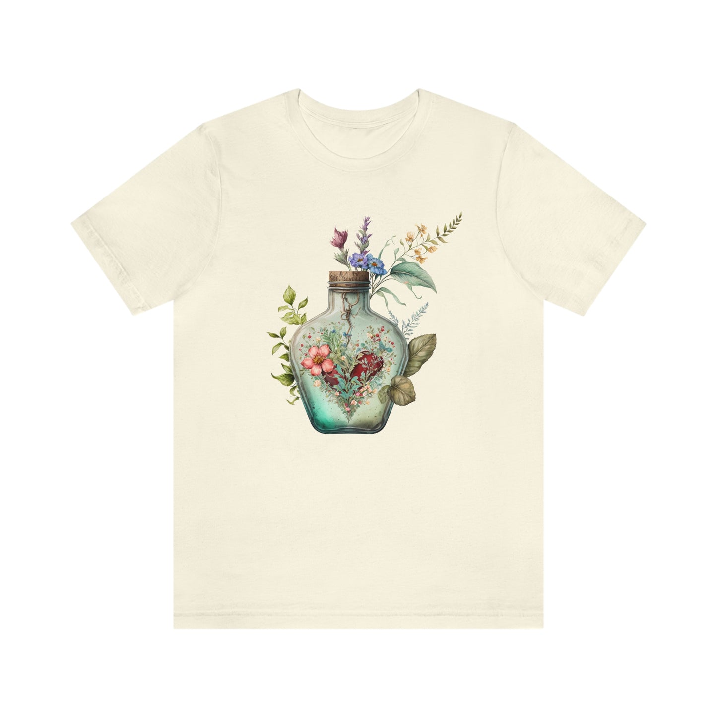 Vintage Bottle Floral Unisex Jersey Short Sleeve Tee