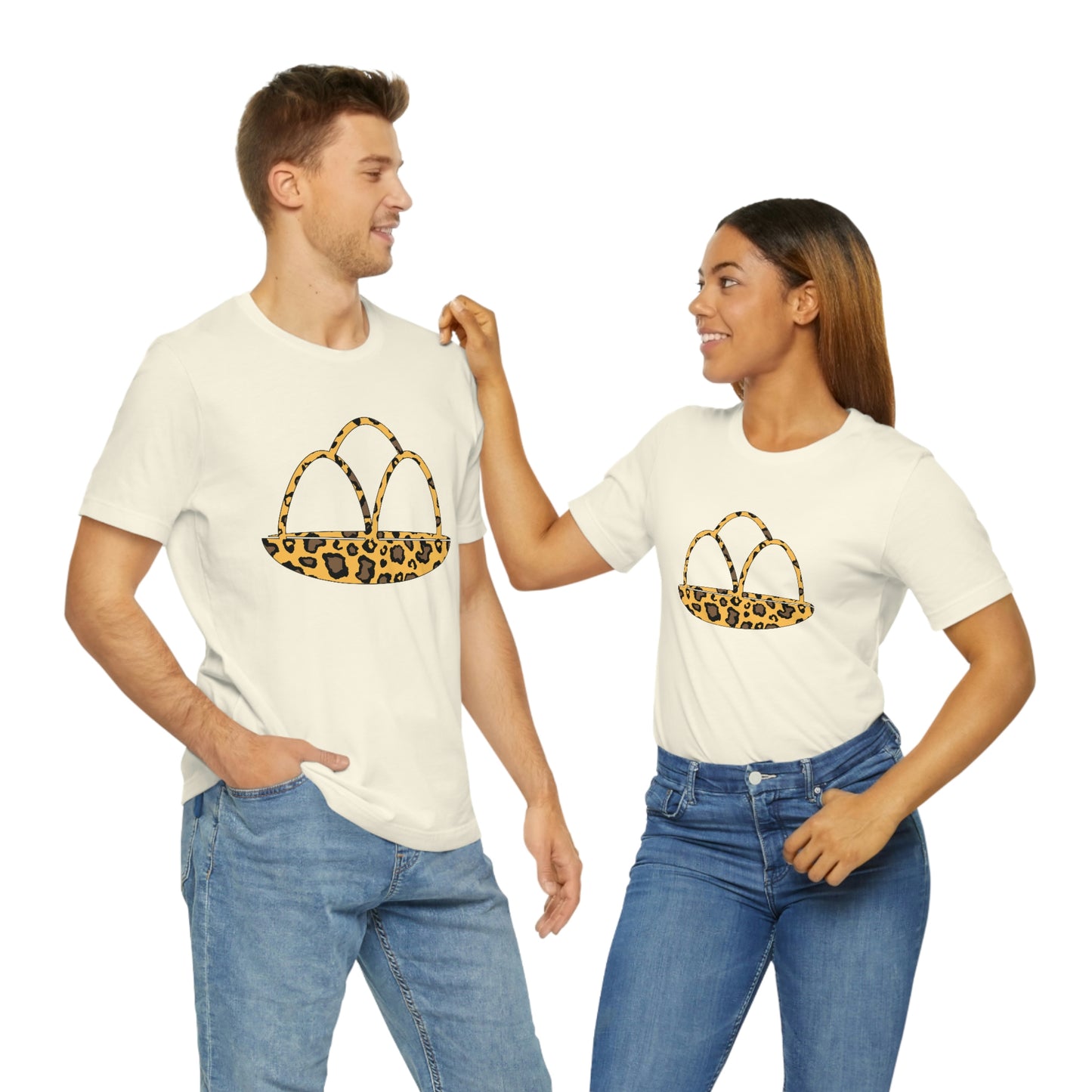 Leopard Print Egg Basket Spring Easter Unisex Jersey Short Sleeve Tee