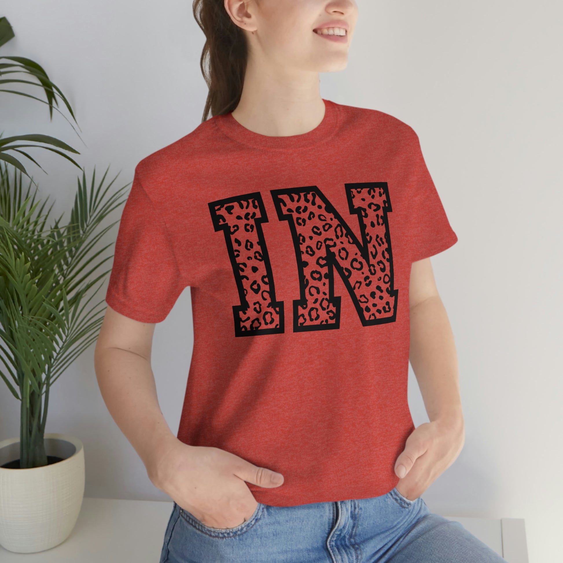 Indiana IN Leopard Print Letters Short Sleeve T-shirt