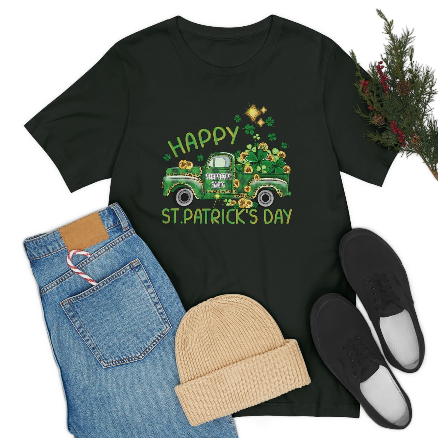 Happy St. Patrick's Day Shamrock Farms Truck Unisex Jersey Short Sleeve Tee