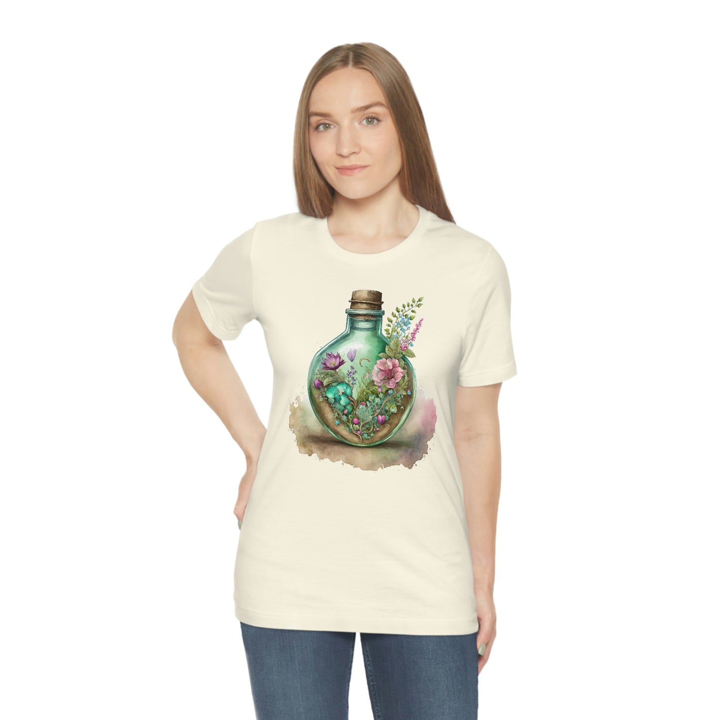 Vintage Bottle Floral Unisex Jersey Short Sleeve Tee