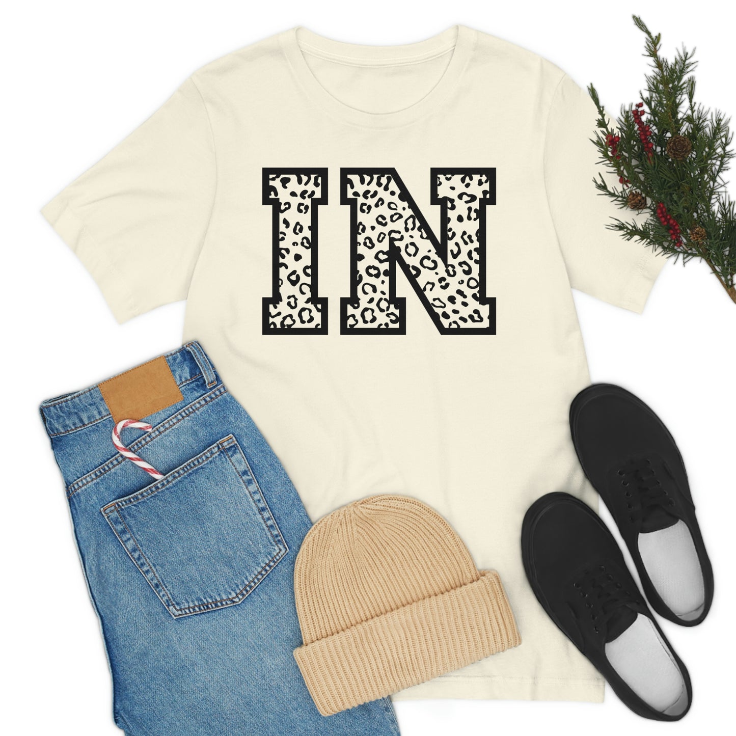 Indiana IN Leopard Print Letters Short Sleeve T-shirt
