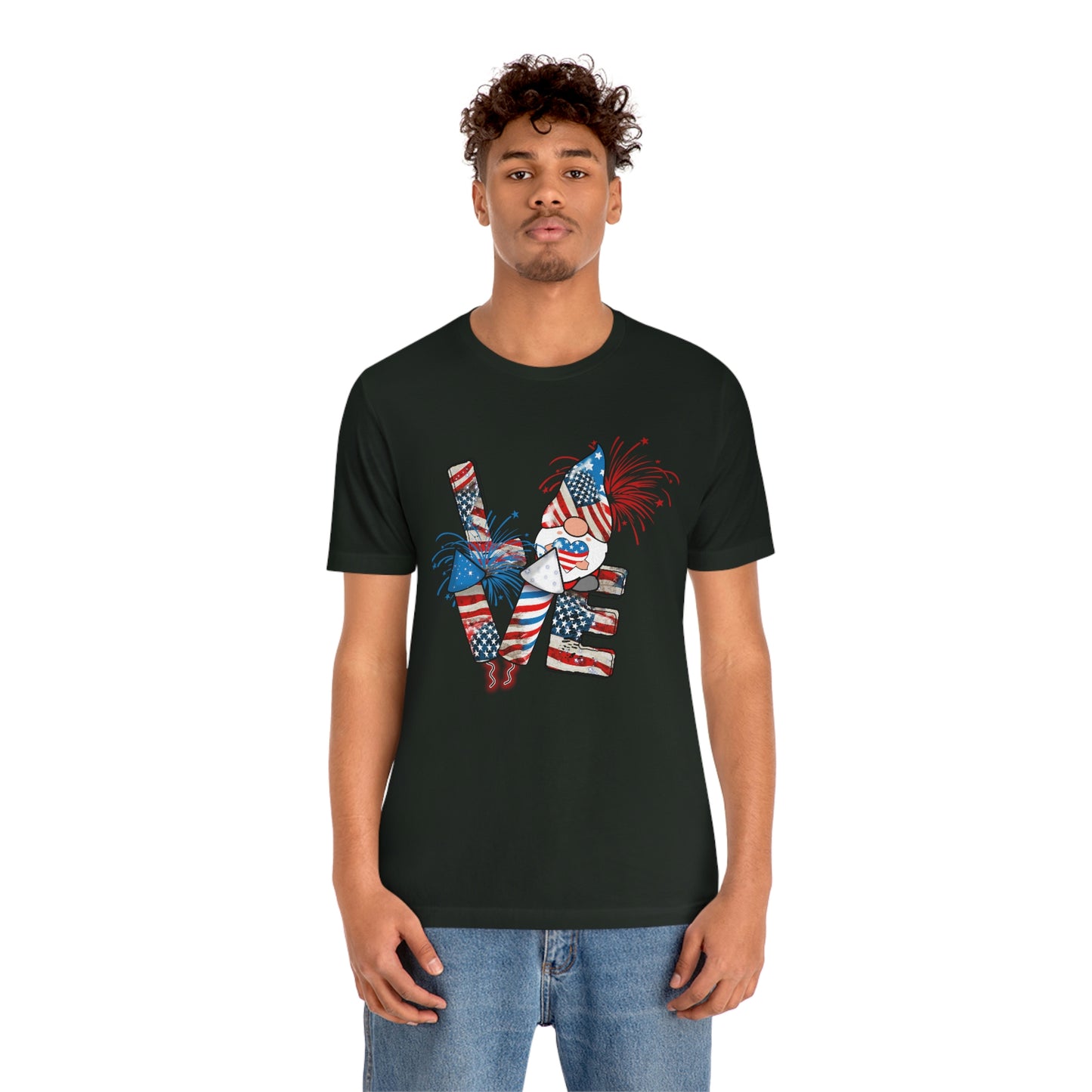 Love Rockets Gnome 4th of July Independence Day Unisex Jersey Short Sleeve Tee