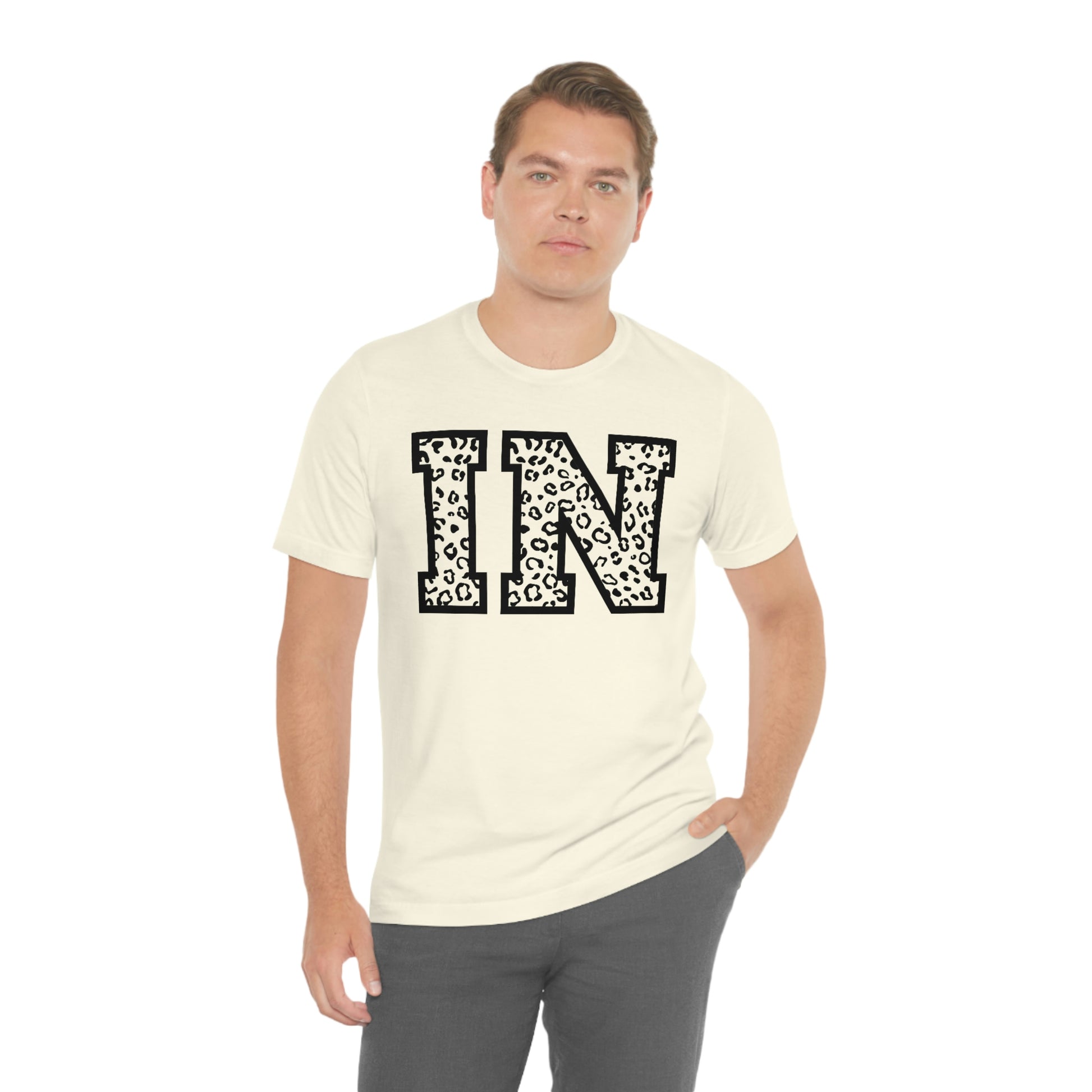 Indiana IN Leopard Print Letters Short Sleeve T-shirt