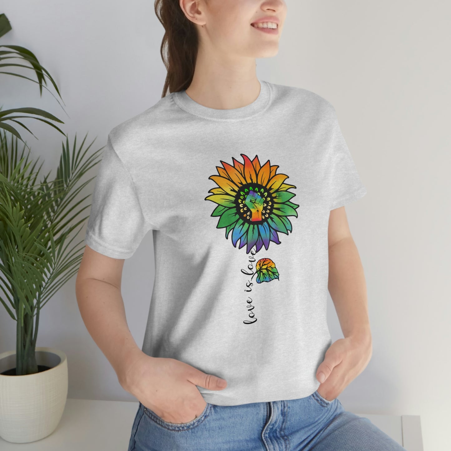 Love is Love Sunflower LGBTQIA Print Unisex Jersey Short Sleeve Tee