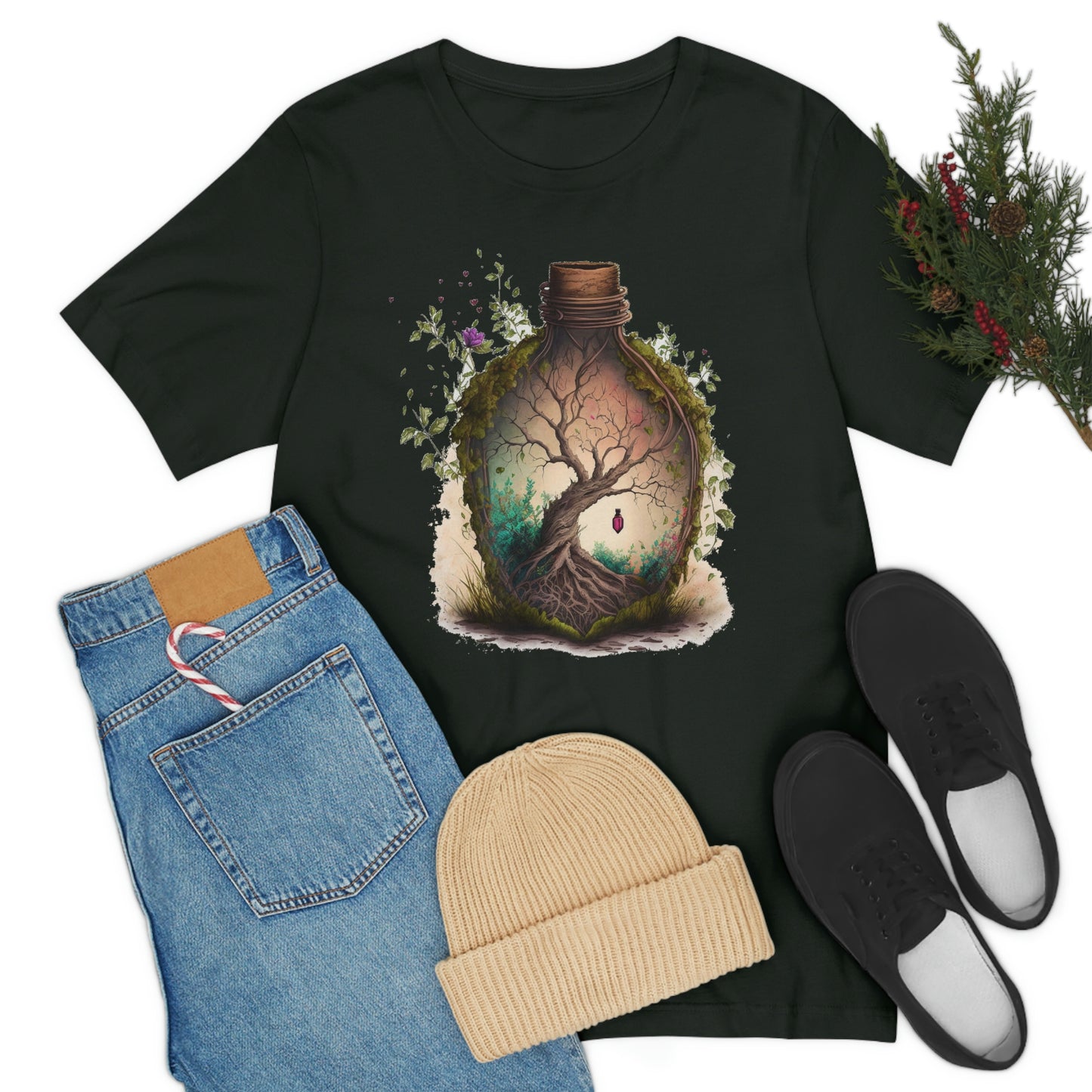 Vintage Bottle Floral Unisex Jersey Short Sleeve Tee
