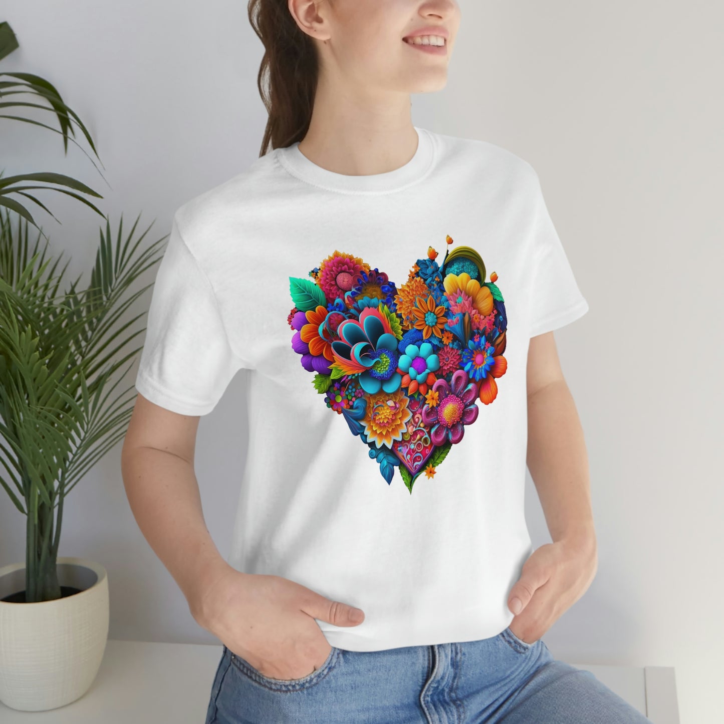 Bright Floral Heart Unisex Jersey Short Sleeve Tee