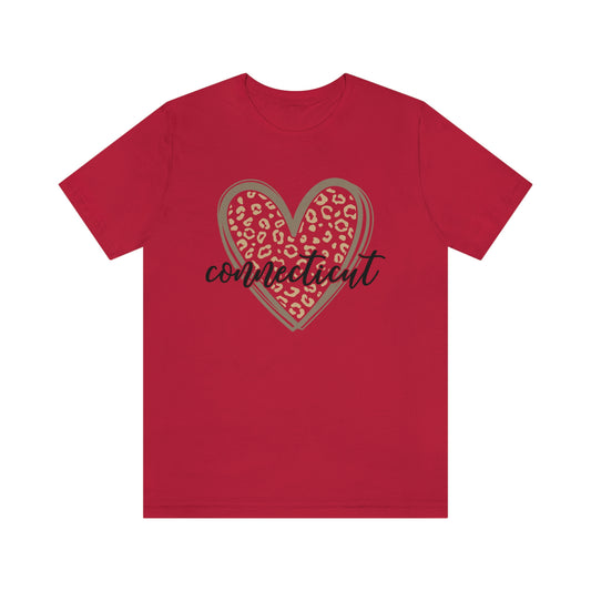 Connecticut Gold Leopard Print Heart Script Short Sleeve T-shirt