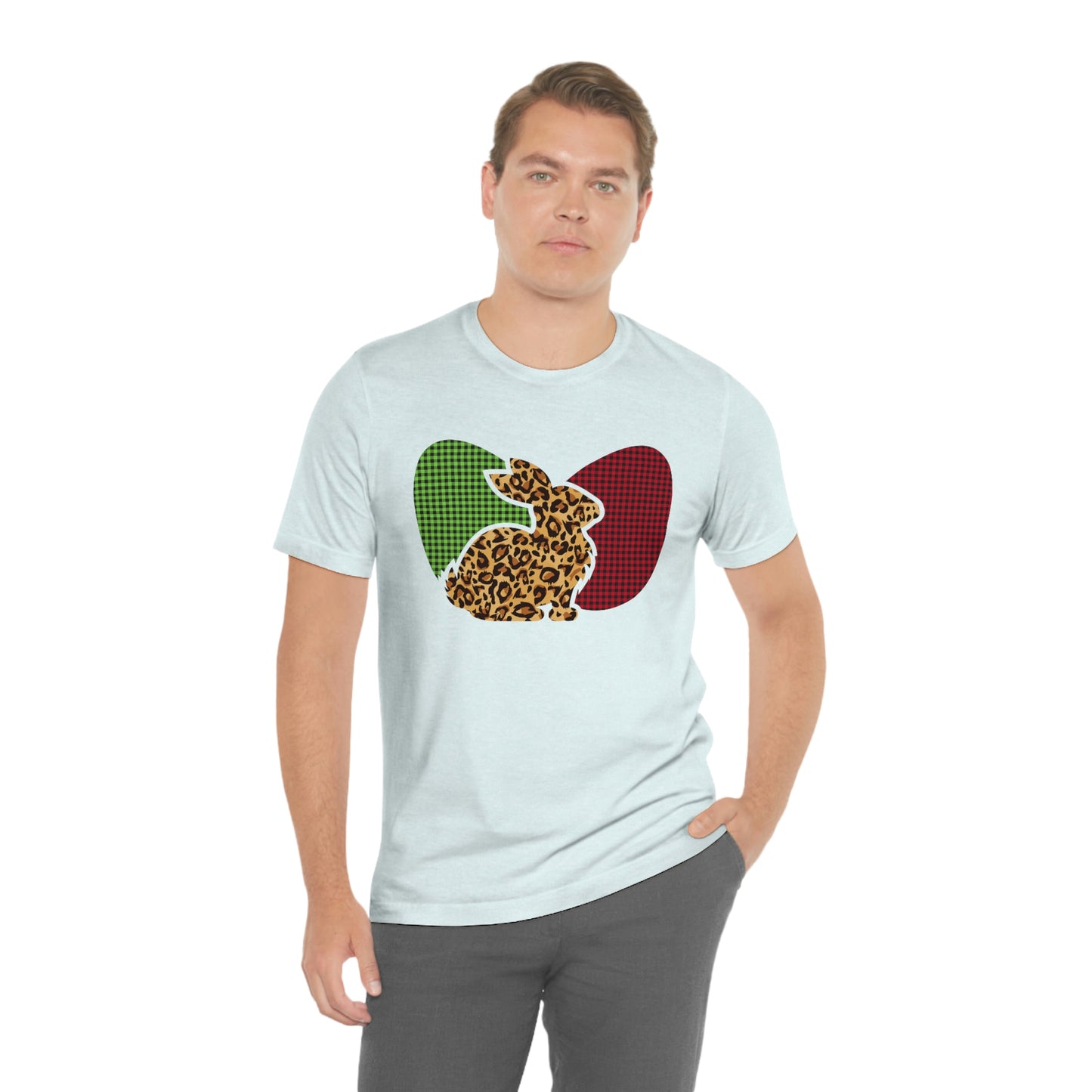 Leopard Print Plaid Eggs Easter Spring Print Unisex Jersey Short Sleeve Tee