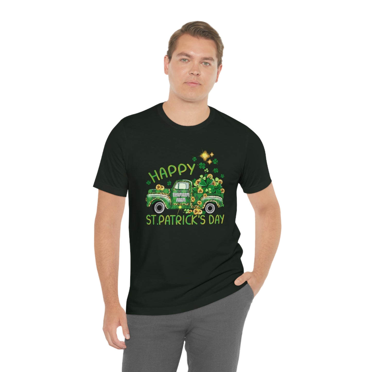 Happy St. Patrick's Day Shamrock Farms Truck Unisex Jersey Short Sleeve Tee