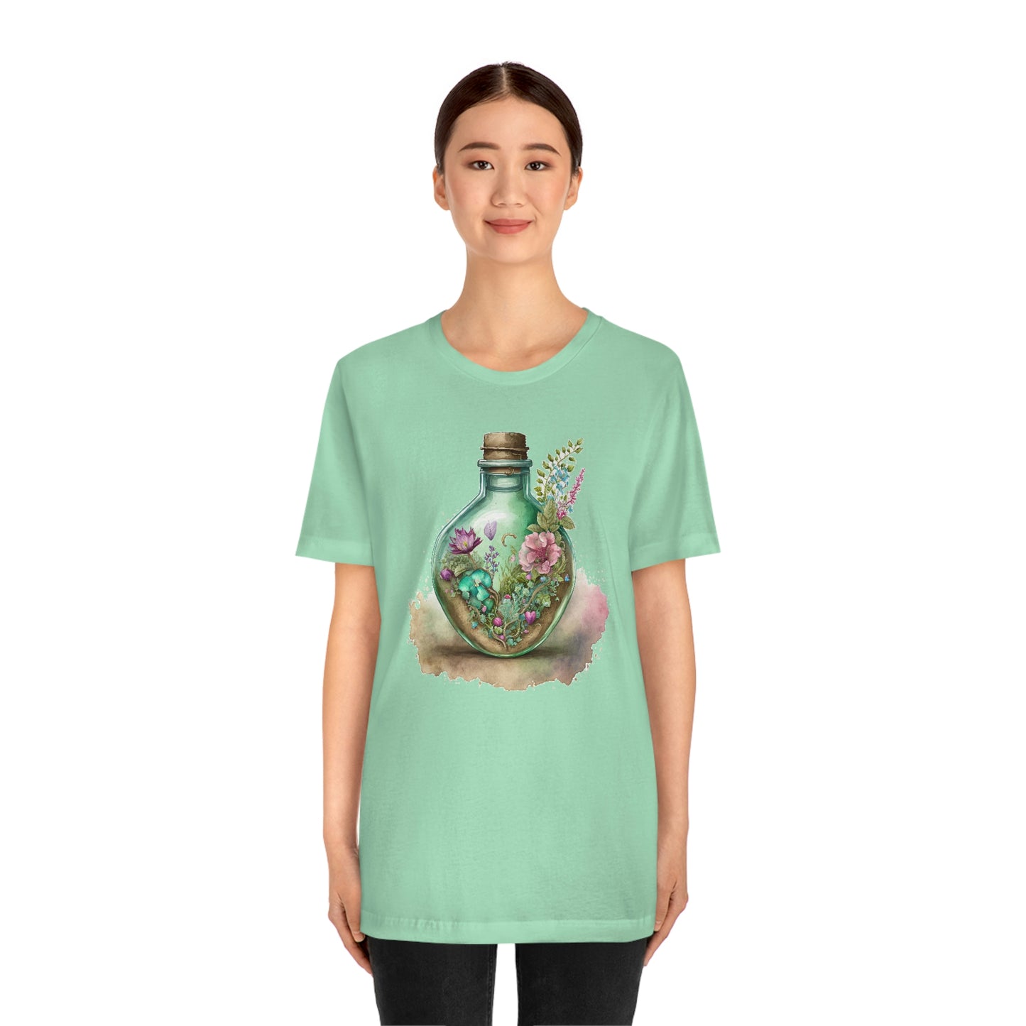 Vintage Bottle Floral Unisex Jersey Short Sleeve Tee