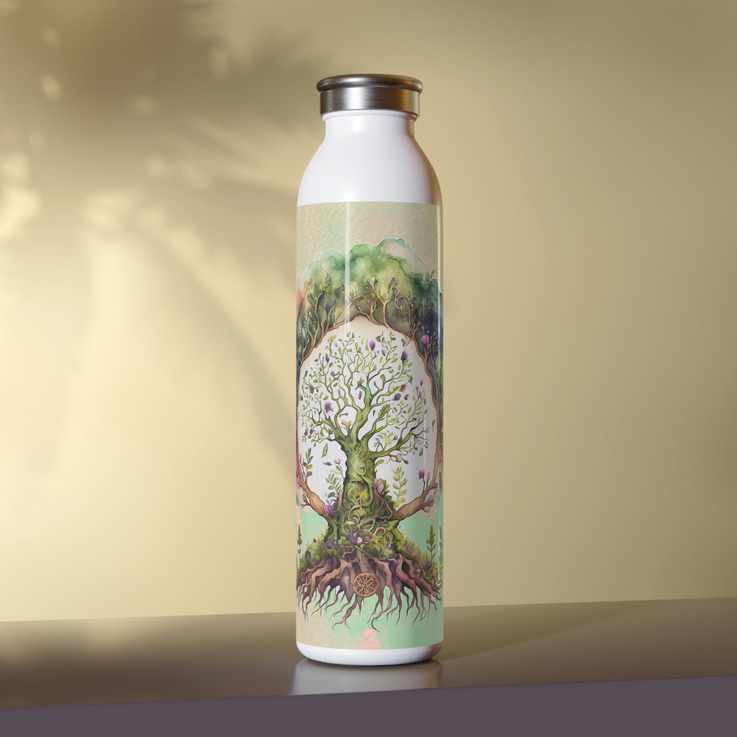 Spring Tree of Life Watercolor Slim Water Bottle