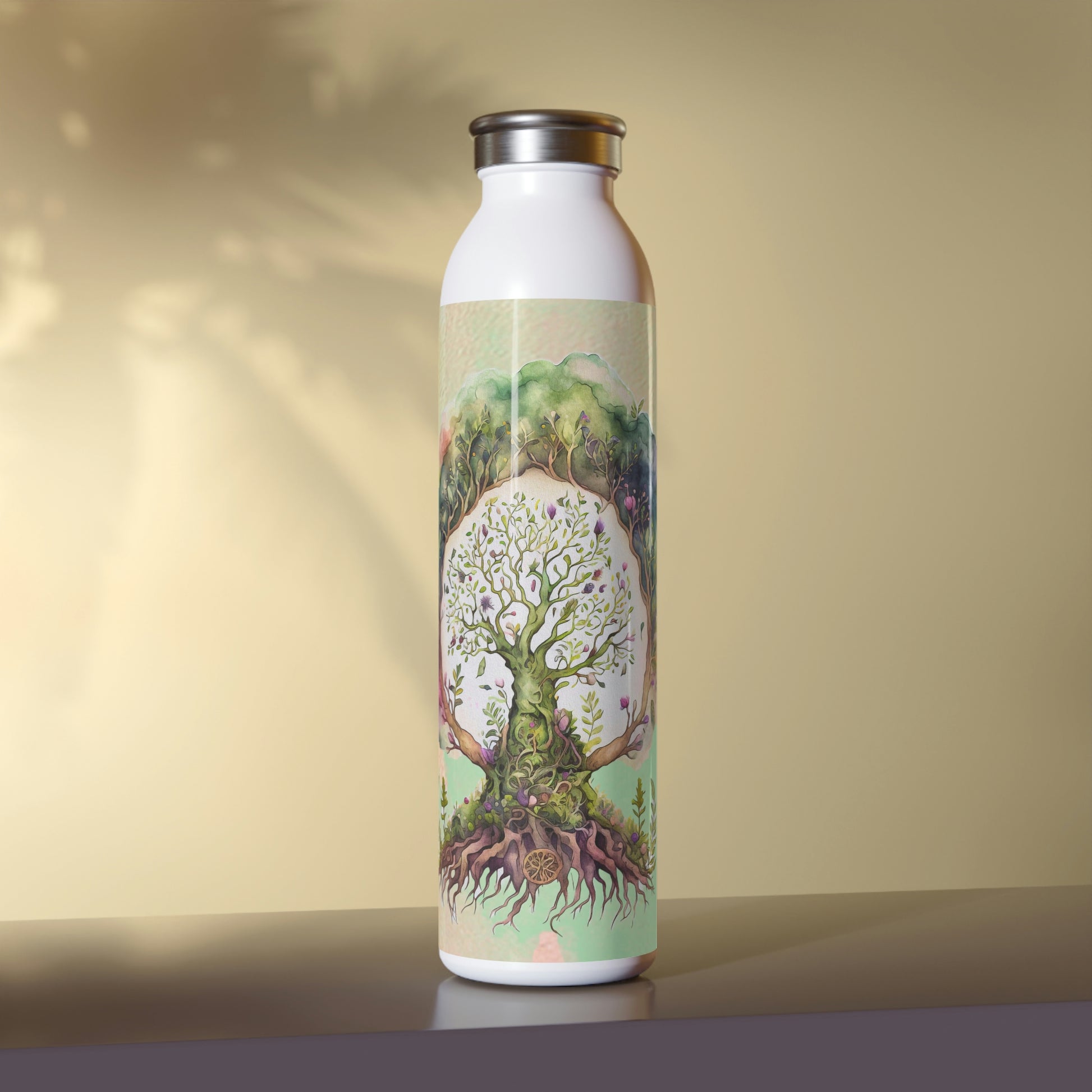 Spring Tree of Life Watercolor Slim Water Bottle