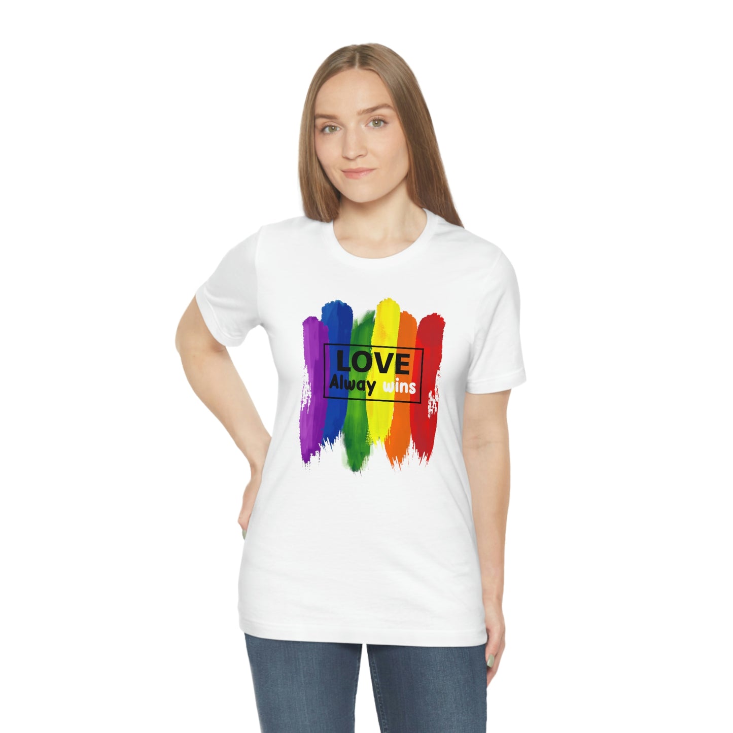 Love Always Wins LGBTQIA Print Unisex Jersey Short Sleeve Tee