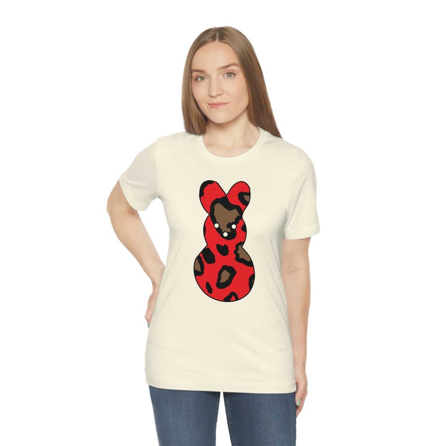 Red Leopard Print Bunny Easter Spring Print Unisex Jersey Short Sleeve Tee