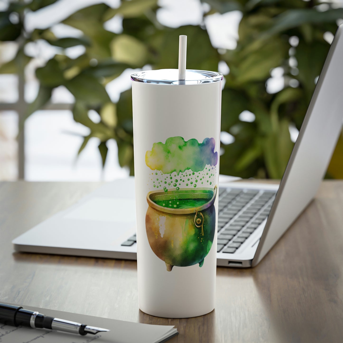 St. Patrick's Day Pot of Gold Skinny Steel Tumbler with Straw, 20oz