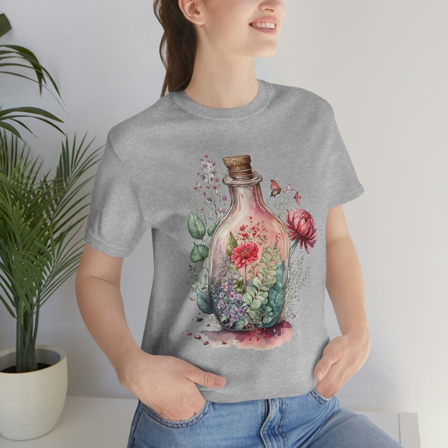 Vintage Bottle Floral Unisex Jersey Short Sleeve Tee