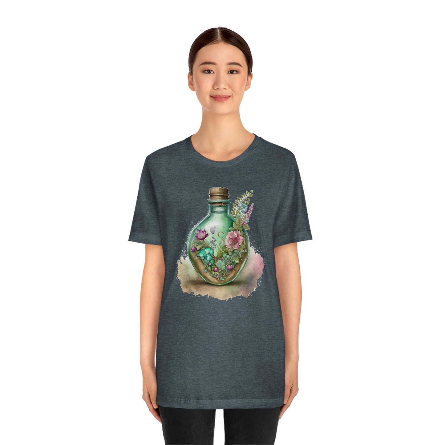 Vintage Bottle Floral Unisex Jersey Short Sleeve Tee