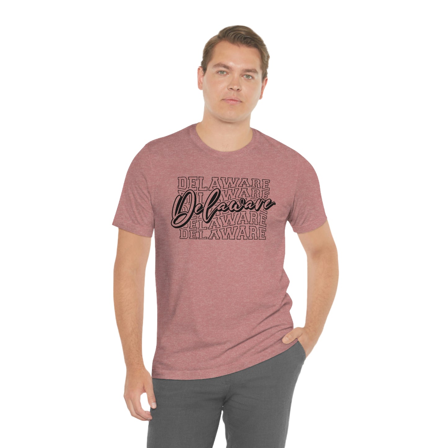 Delaware in Varsity Letters with Script Short Sleeve T-shirt