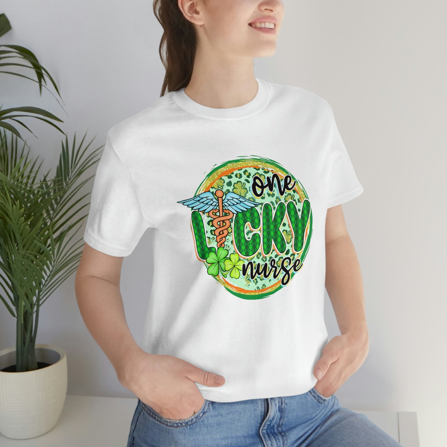 One Lucky Nurse Caduceus St. Patrick's Day Unisex Jersey Short Sleeve Tee