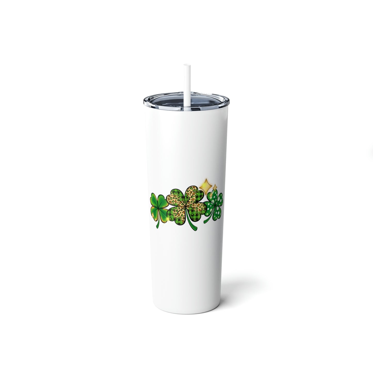 Triple Shamrock St. Patrick's Day Skinny Steel Tumbler with Straw, 20oz