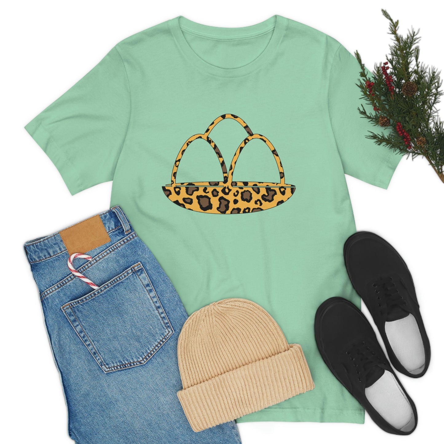 Leopard Print Egg Basket Spring Easter Unisex Jersey Short Sleeve Tee