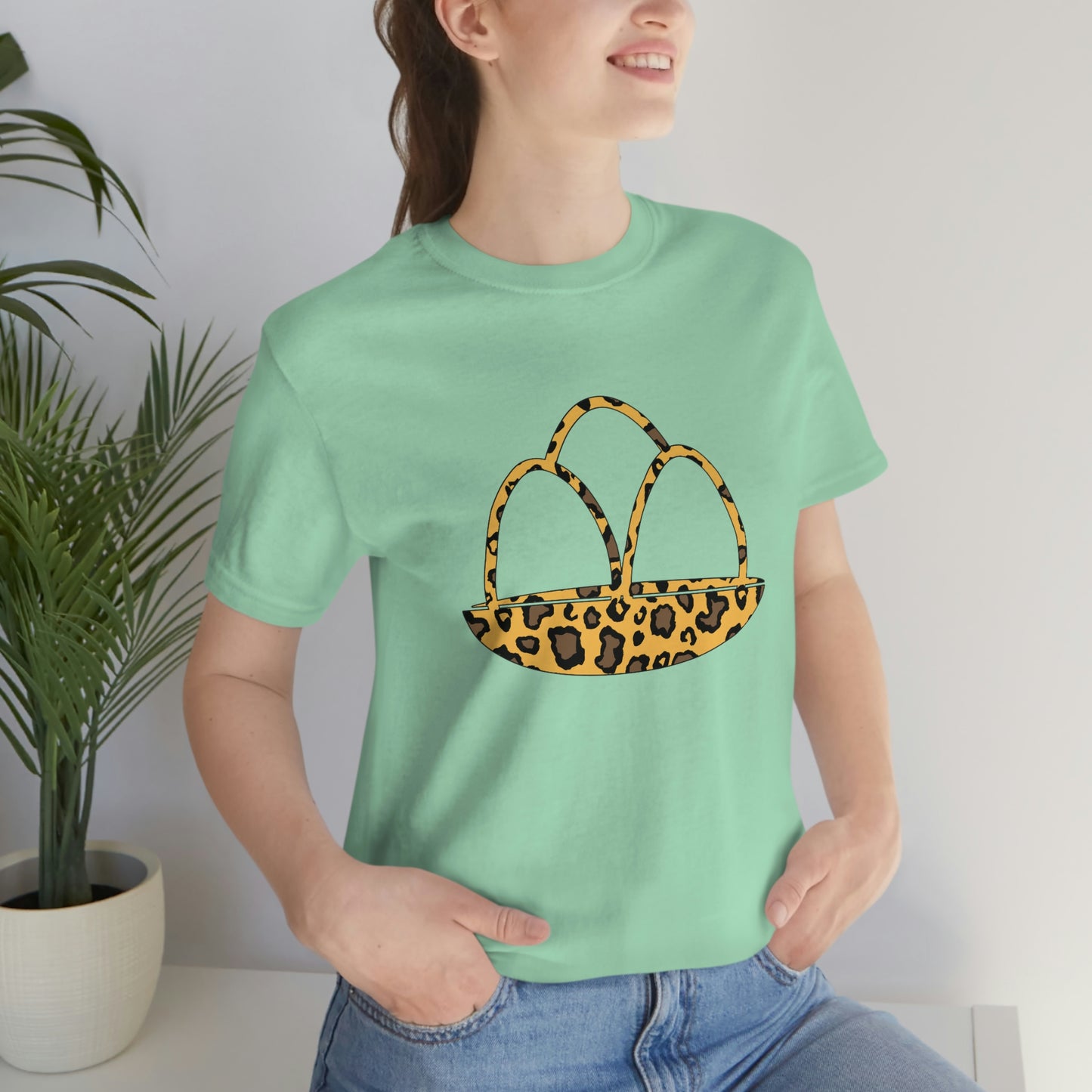 Leopard Print Egg Basket Spring Easter Unisex Jersey Short Sleeve Tee