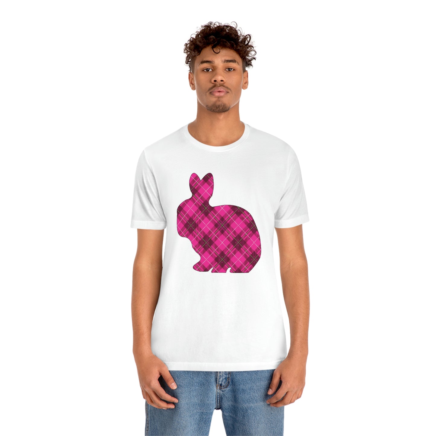 Pink Plaid Bunny Spring Easter Unisex Jersey Short Sleeve Tee