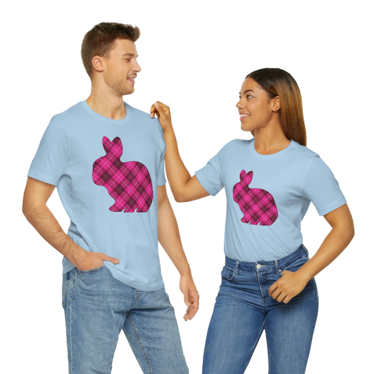 Pink Plaid Bunny Spring Easter Unisex Jersey Short Sleeve Tee