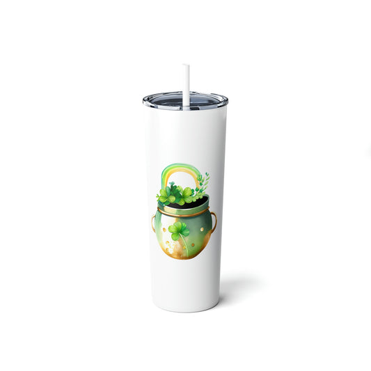 St. Patrick's Day Pot of Gold Skinny Steel Tumbler with Straw, 20oz