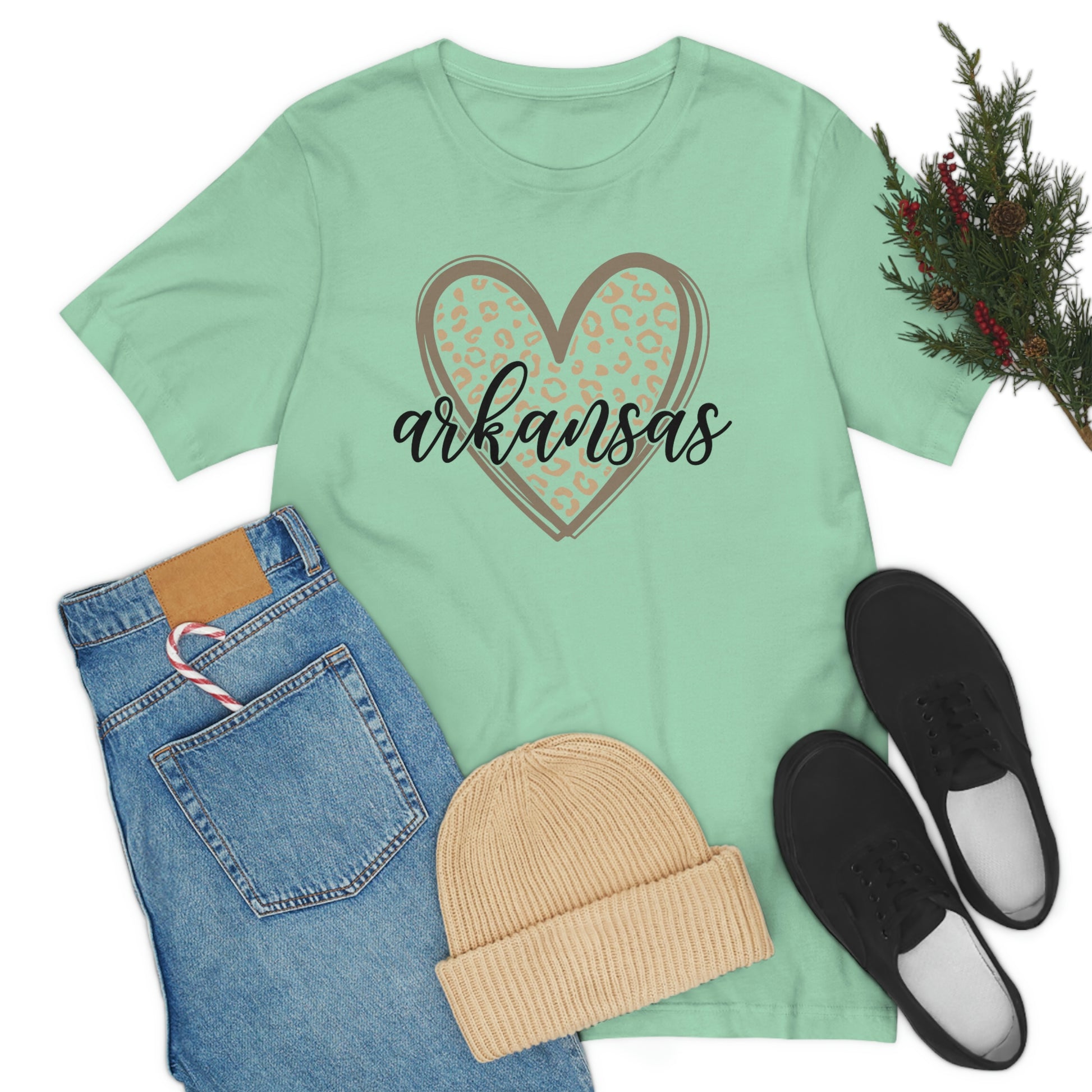Arkansas Heart Leopard Print US Flag Unisex Jersey Short Sleeve Tee Tshirt T-shirt