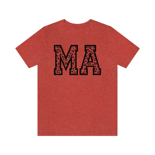 Massachusetts MA Leopard Print Letters Short Sleeve T-shirt