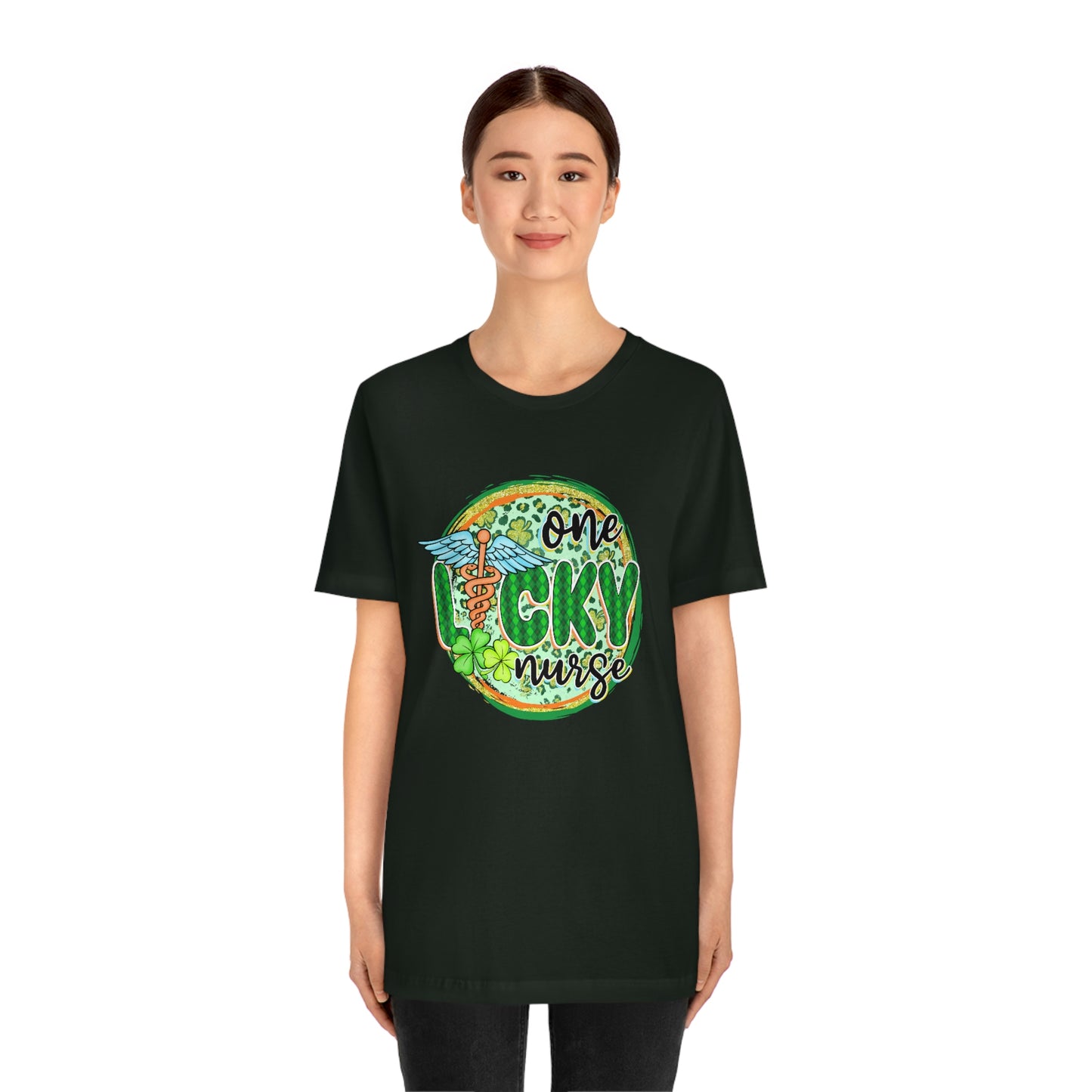 One Lucky Nurse Caduceus St. Patrick's Day Unisex Jersey Short Sleeve Tee