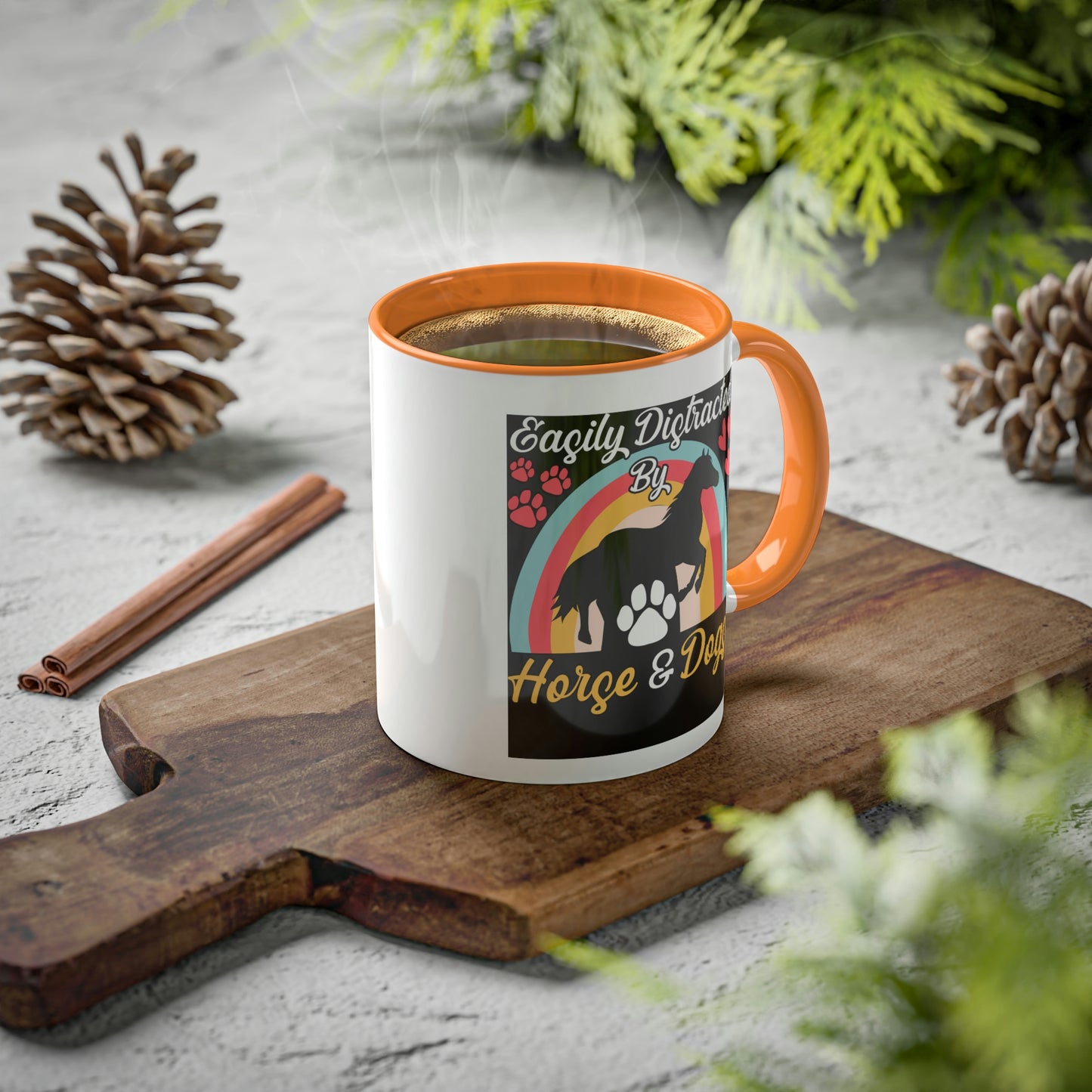 Easily Distracted by Horses and Dogs Accent Mug, 11oz