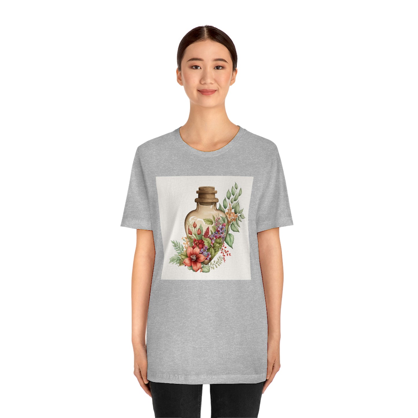 Vintage Bottle Floral Unisex Jersey Short Sleeve Tee
