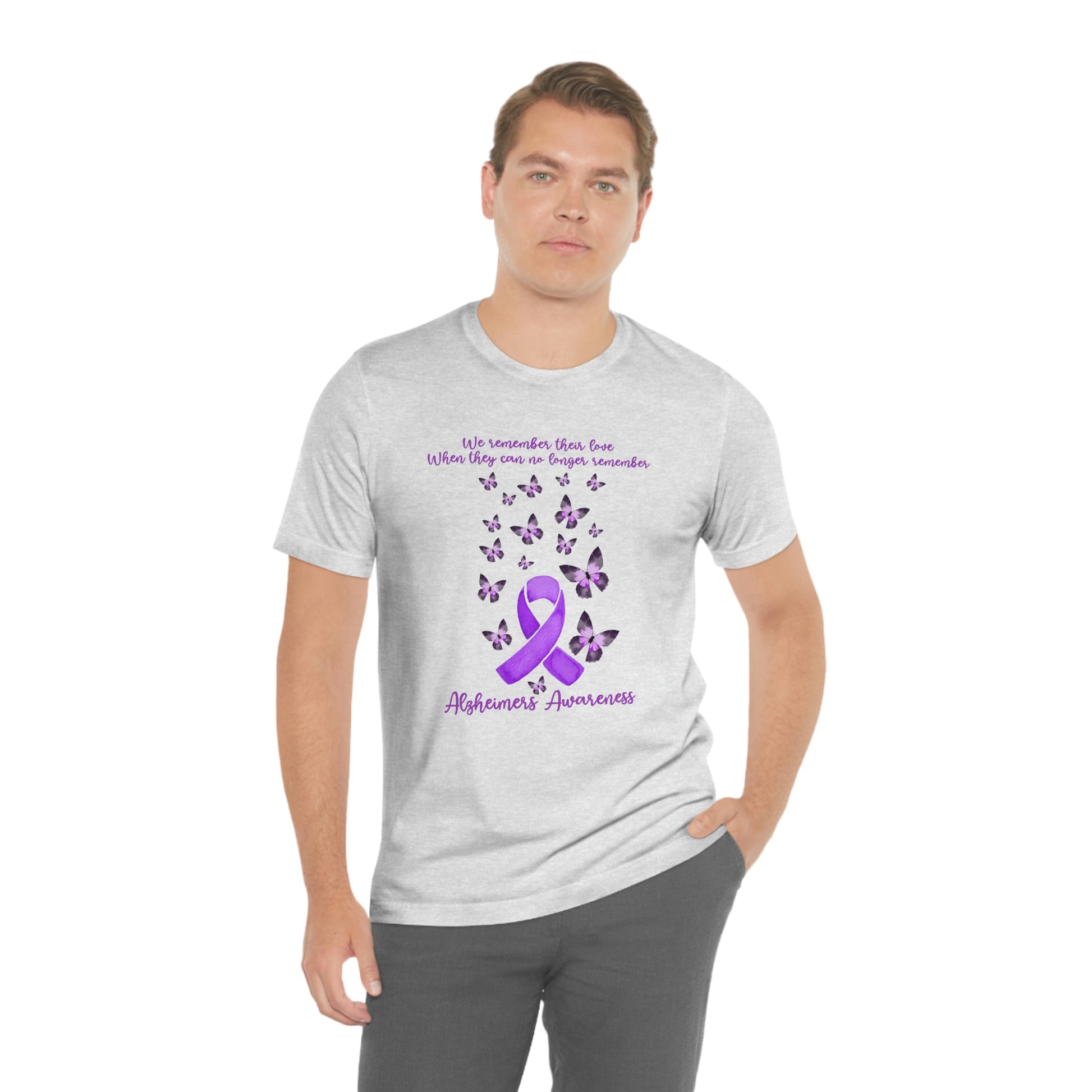 We Remember Their Love When They Can No Longer Remember Alzheimer's Awareness Print Unisex Jersey Short Sleeve Tee
