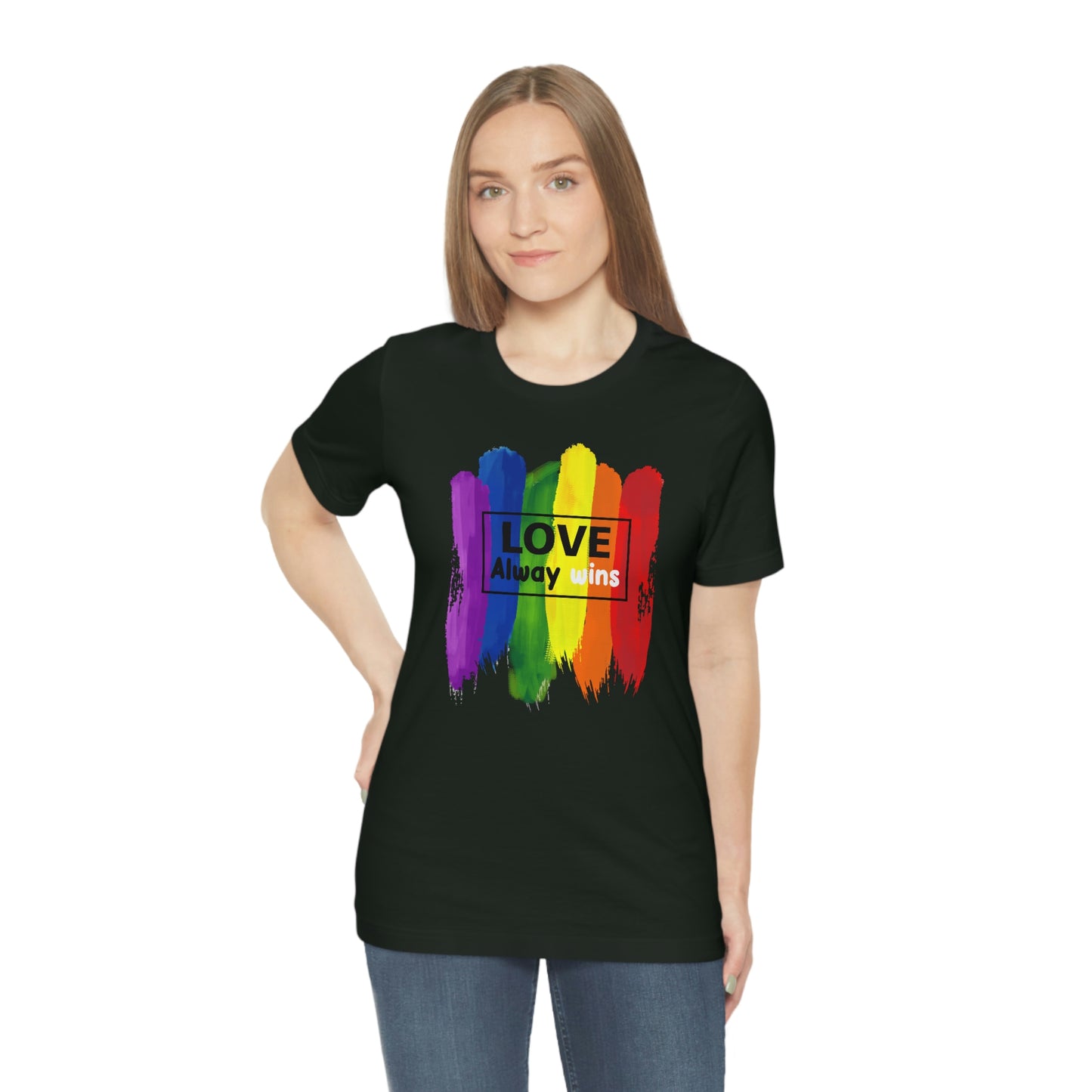 Love Always Wins LGBTQIA Print Unisex Jersey Short Sleeve Tee