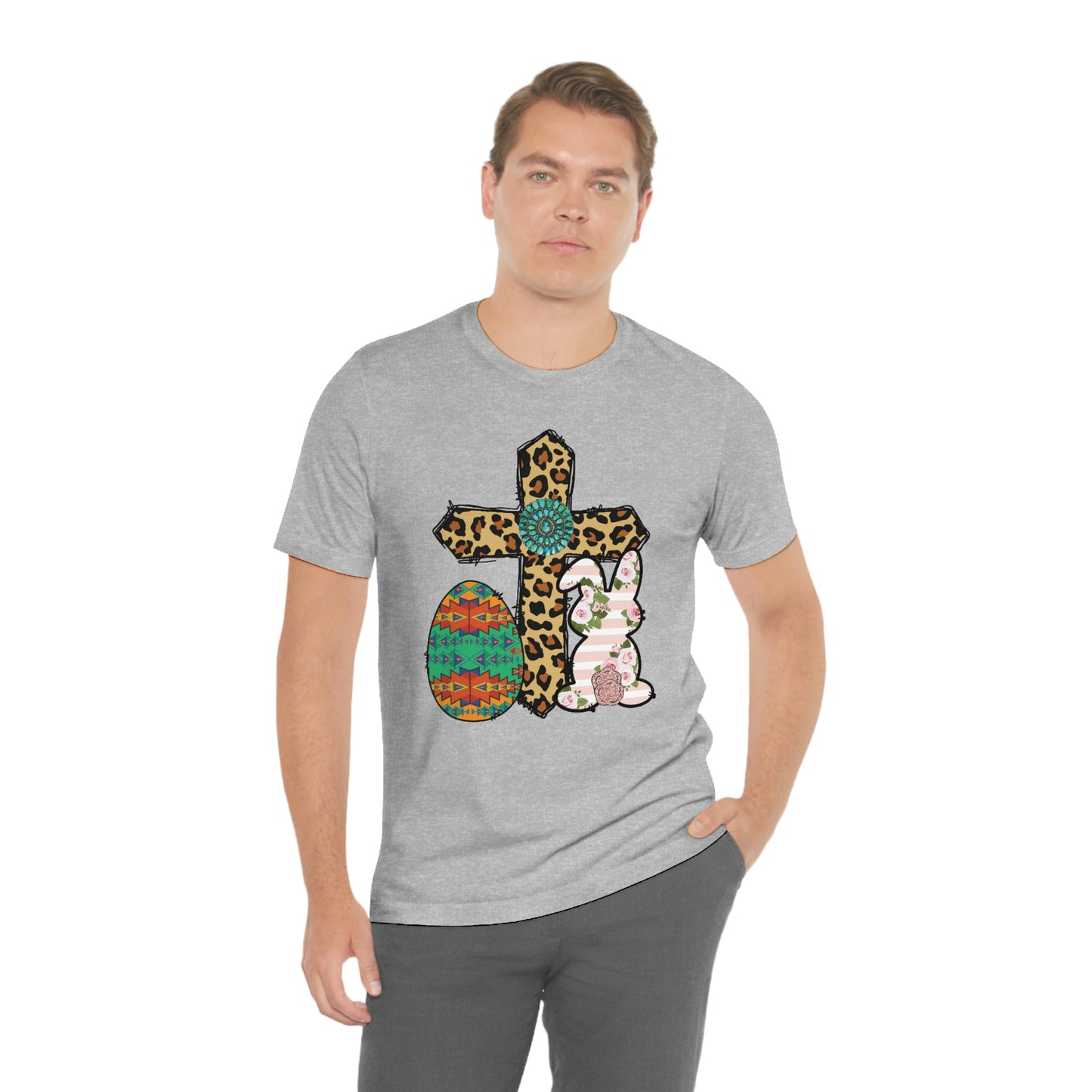 Cross Bunny Egg Easter Spring Print Unisex Jersey Short Sleeve Tee