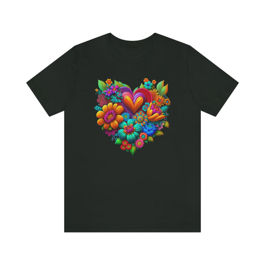 Bright Floral Heart Unisex Jersey Short Sleeve Tee