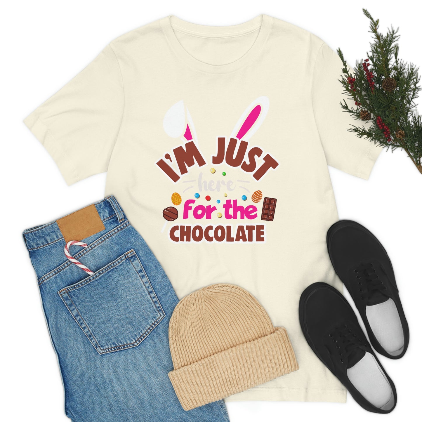 I'm Just Here for the Chocolate Unisex Jersey Short Sleeve Tee