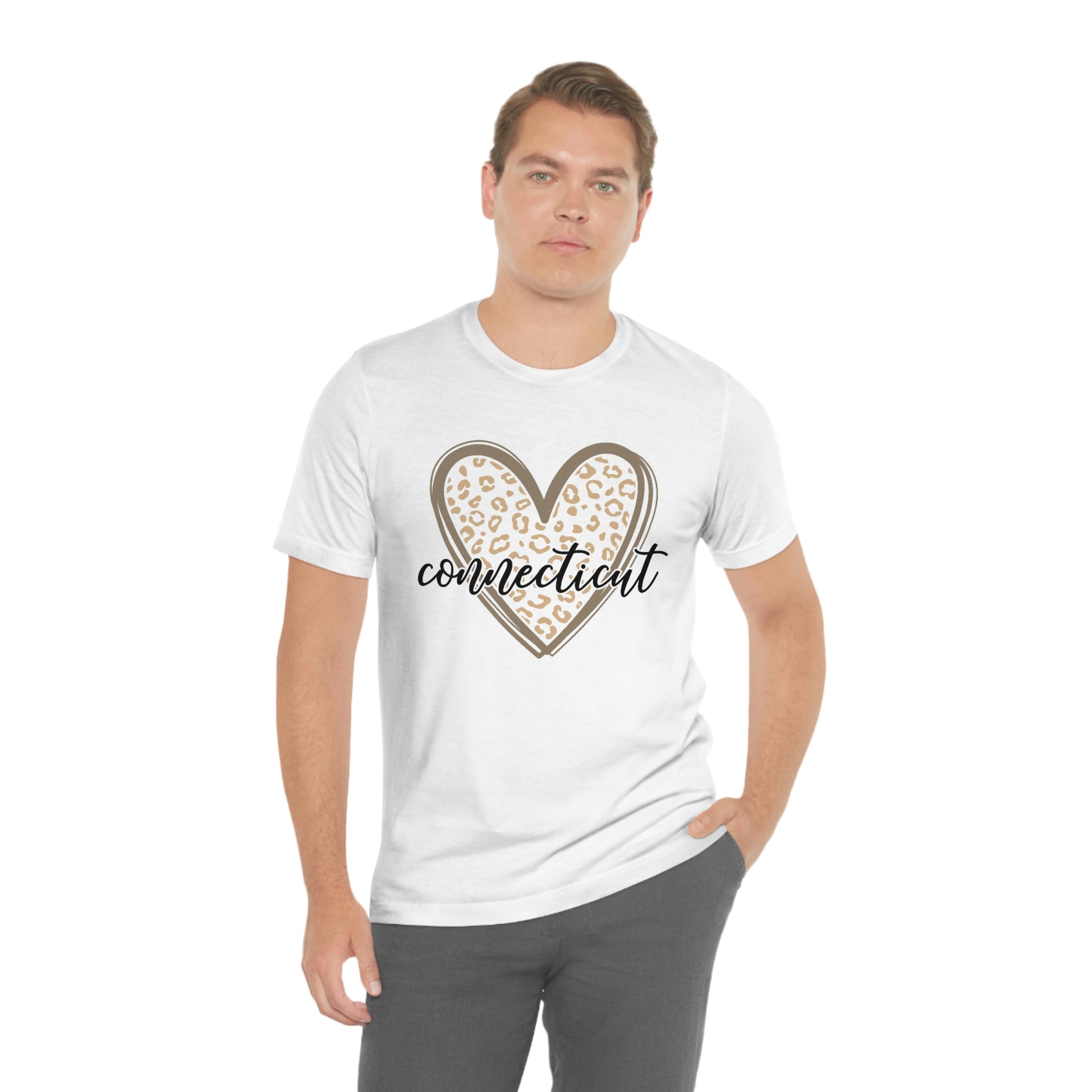 Connecticut Gold Leopard Print Heart Script Short Sleeve T-shirt