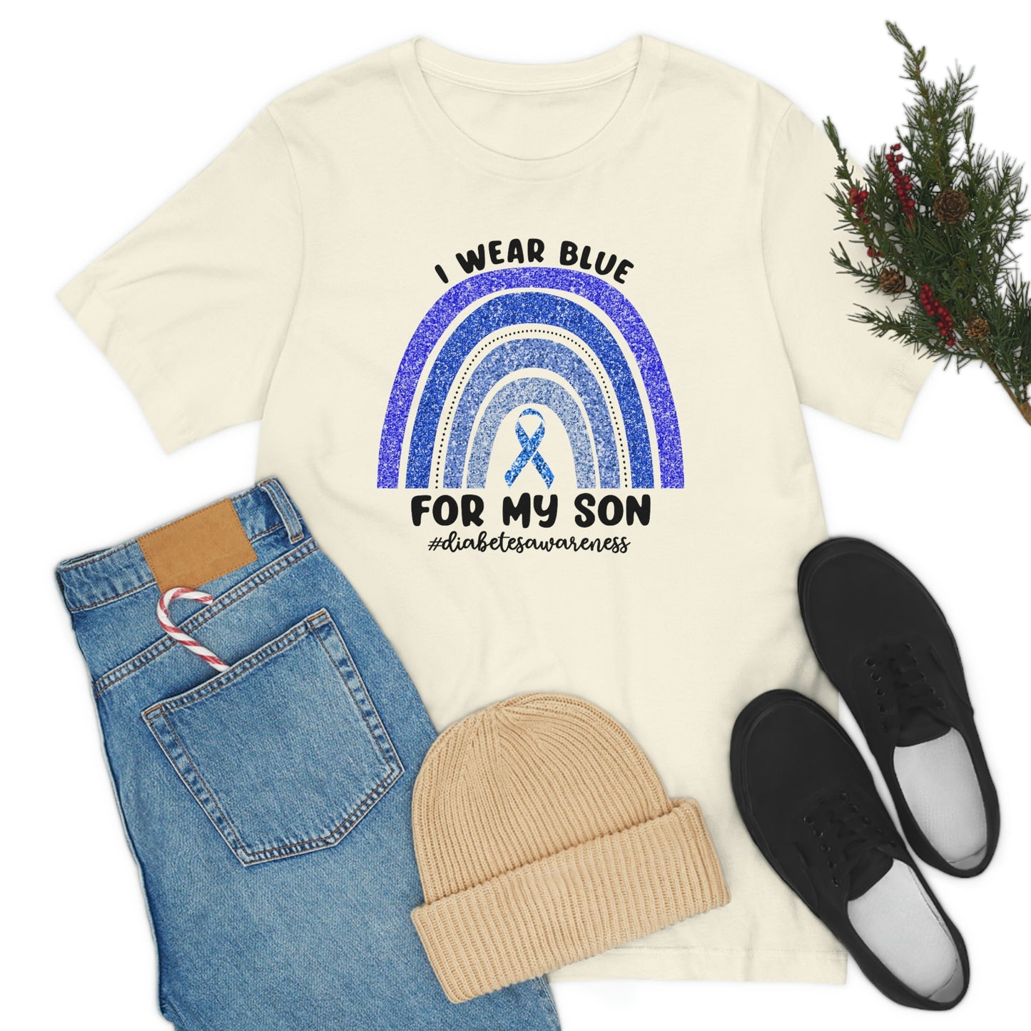 I Wear Blue For My Son Diabetes Awareness Print Unisex Jersey Short Sleeve Tee