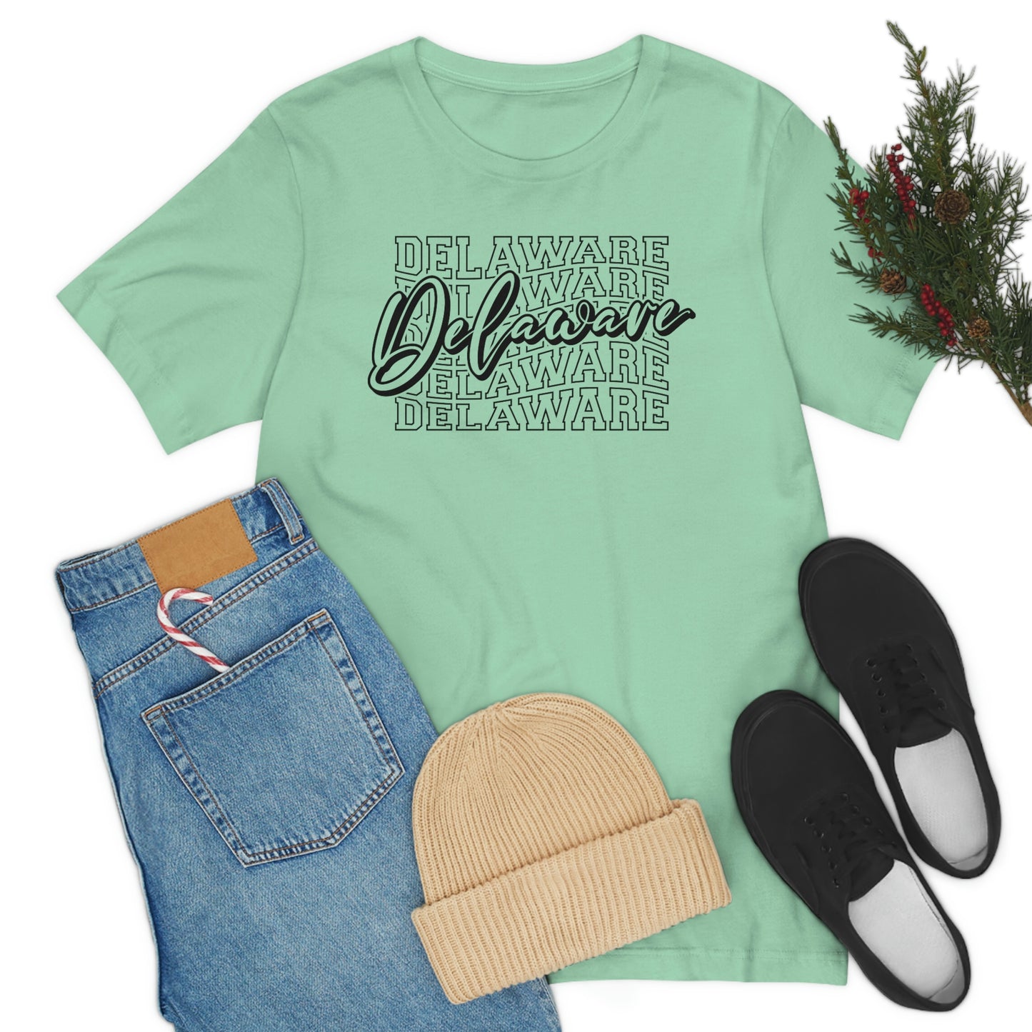 Delaware in Varsity Letters with Script Short Sleeve T-shirt