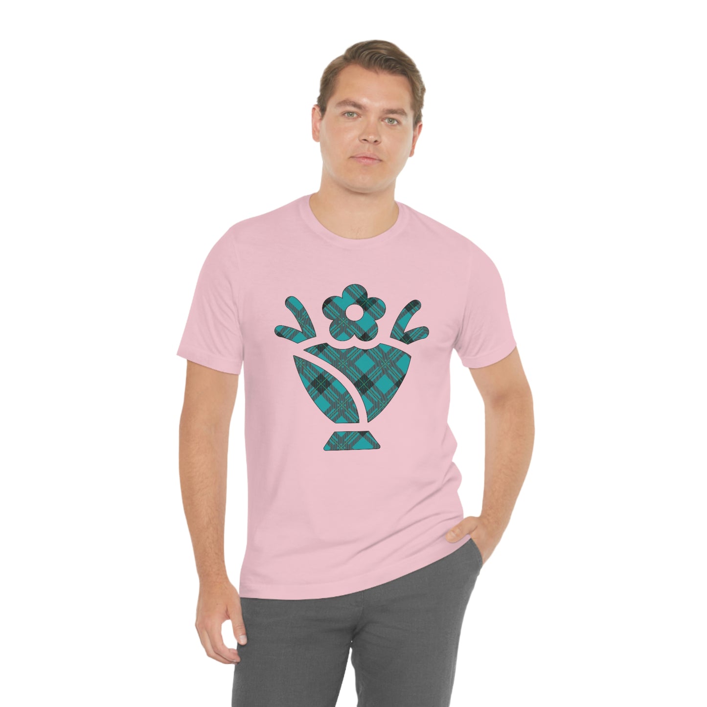 Blue Plaid Egg Basket Flowers Unisex Jersey Short Sleeve Tee
