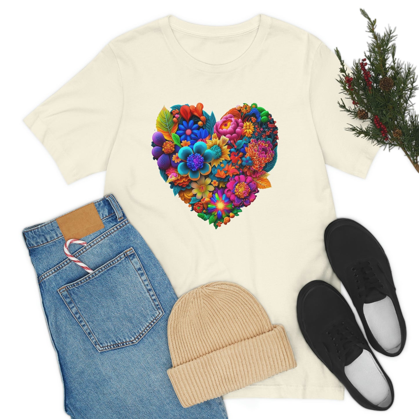 Bright Floral Heart Unisex Jersey Short Sleeve Tee