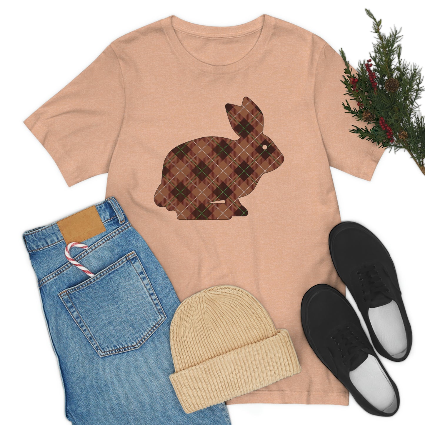 Brown Plaid Bunny Easter tshirt