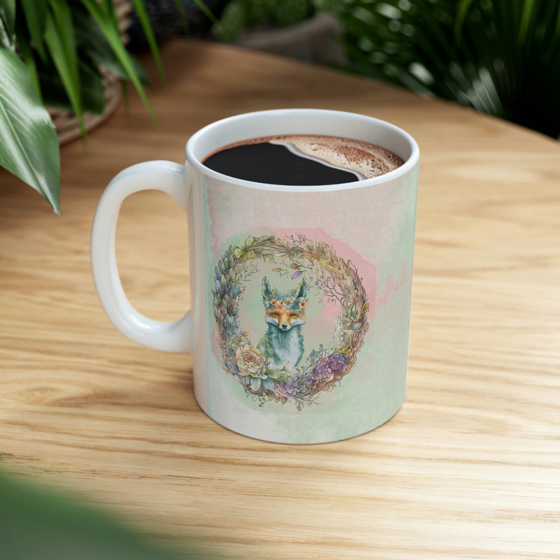 Fox Wreath Watercolor Ceramic Mug 11oz