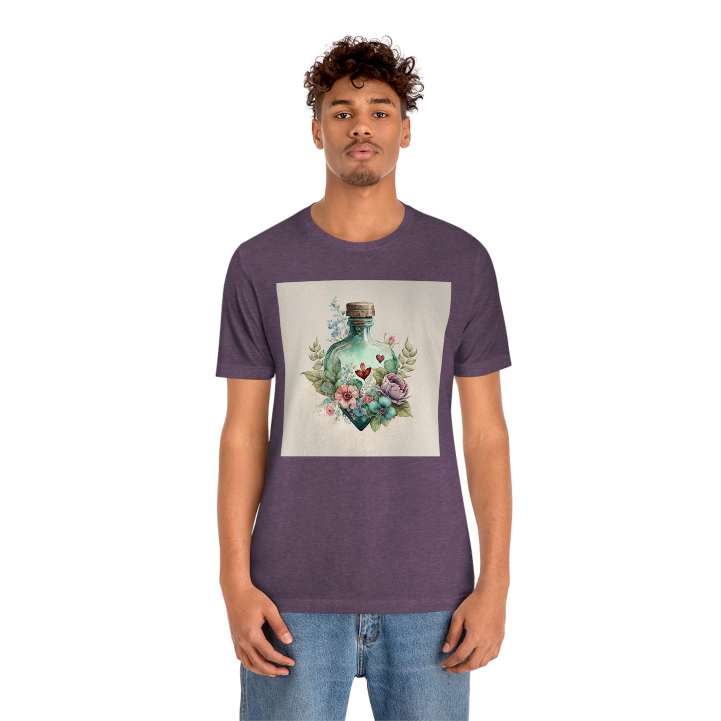 Vintage Bottle Floral Unisex Jersey Short Sleeve Tee