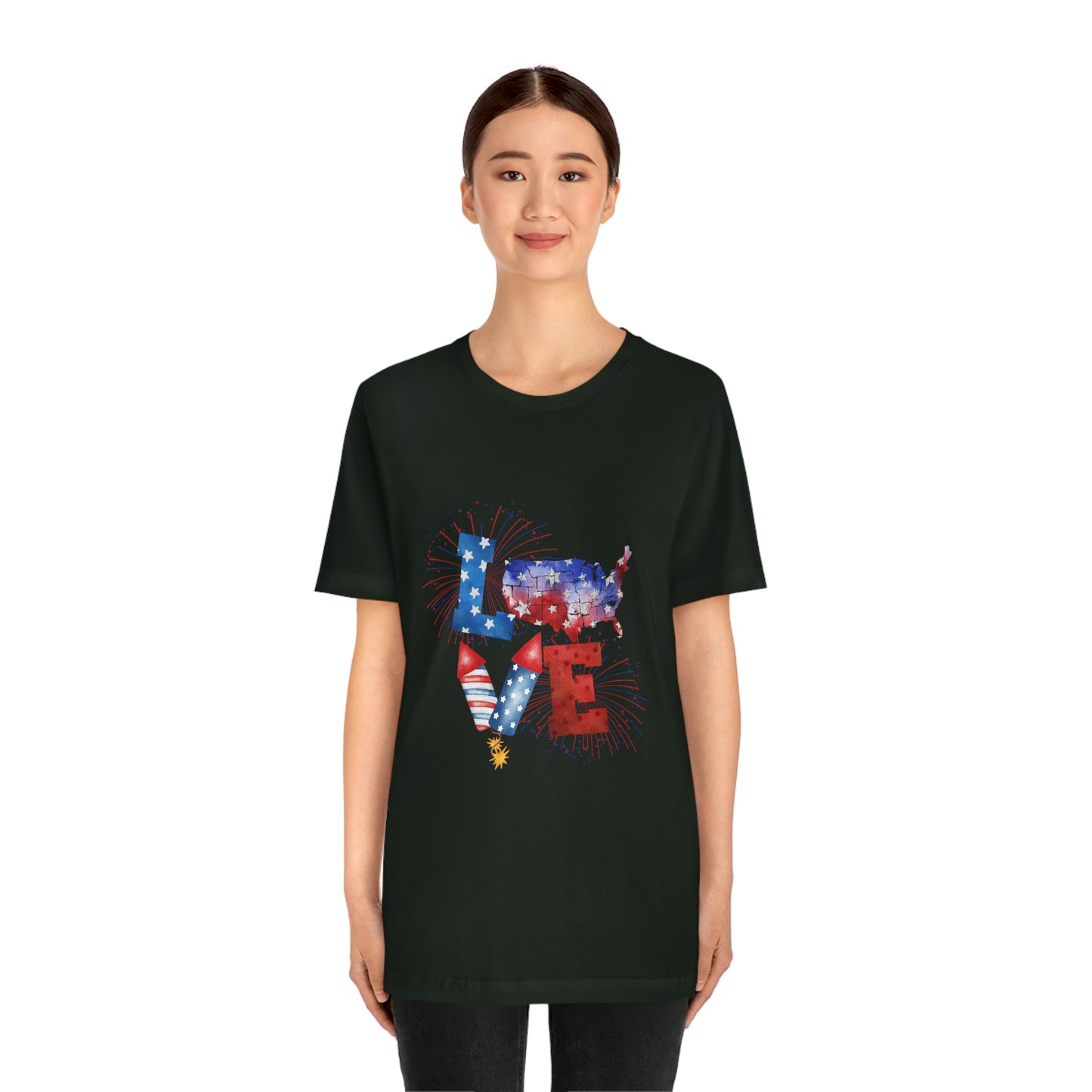 Love America Rockets 4th of July Unisex Jersey Short Sleeve Tee