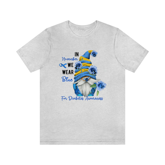 In November We Wear Blue Gnome Diabetes Awareness Print Unisex Jersey Short Sleeve Tee